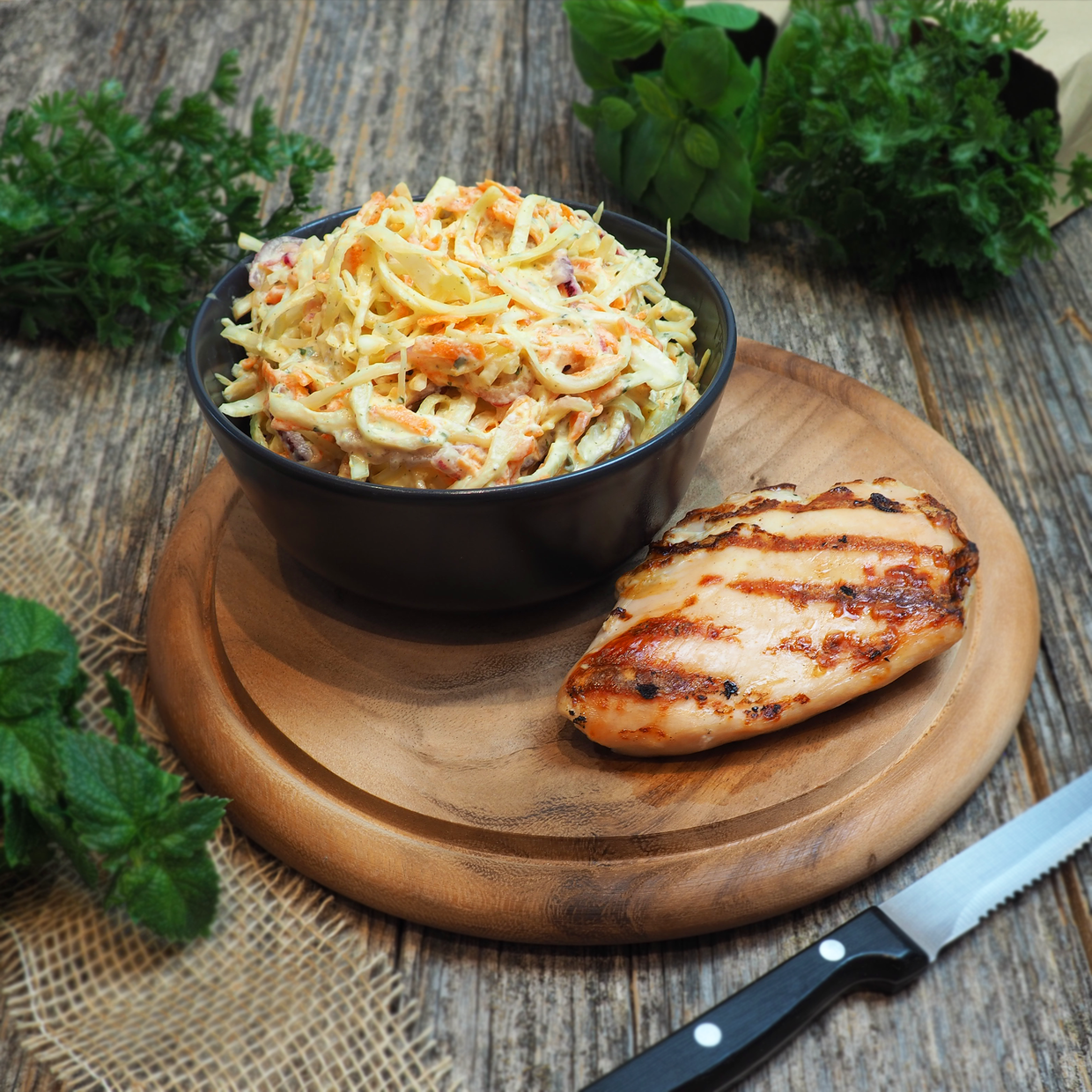 Coleslaw mit Hähnchenbrust